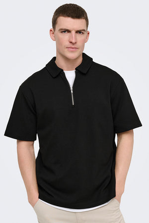 Only & Sons New Kodyl Rlx Ss Half Zip Polo Zwart