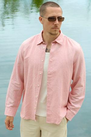 Selected Clay Linnenblend Shirt Roze Dauw