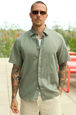 Selected Clay Linenblend SS Shirt Vetiver