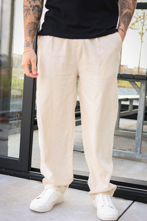 Solid Ethan Tapered Pleat Broek Oatmeal