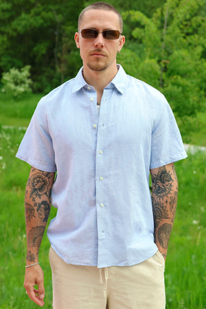 Selected Clay Linenblend Shirt SS Dusty Blue
