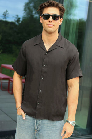 Selected Charlie Satin SS Relaxed Fit Resort Shirt Black