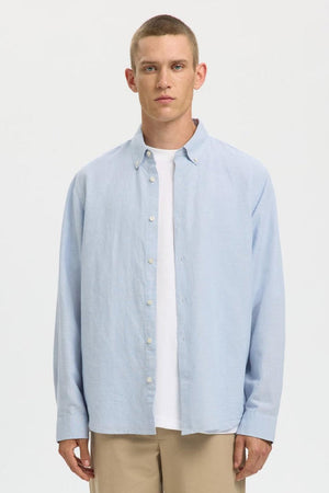Selected Regclay Linenblend Ls Shirt Dusty Blue