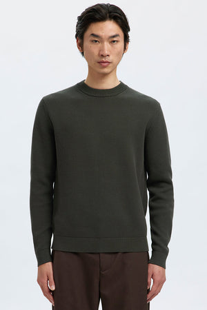 Selected Dane LS Structure Knit Crew Neck Deep Forest