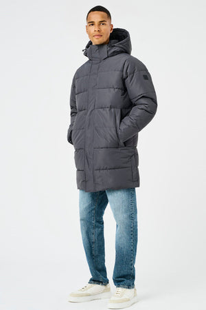 ONLY & SONS Carl Long Qiulted Coat Grey Pinstripe