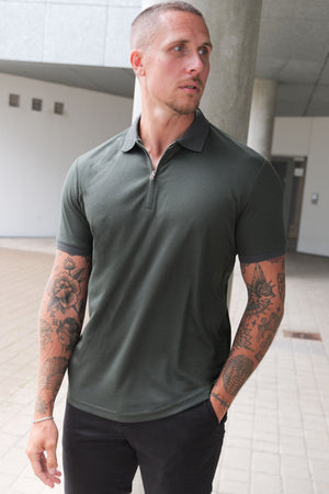 Selected Fave Zip Polo SS Deep Forest