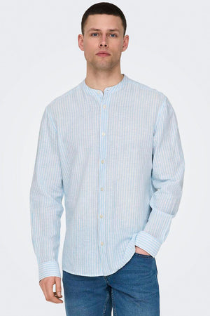 ONLY & SONS Caiden LS Mao Stripe Linen Shirt Cashmere Blue