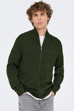 ONLY & SONS Malik Regular Zip Cardigan Knit  Olive Night