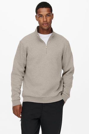 ONLY & SONS Ceres Half Zip Sweat Silver Lining