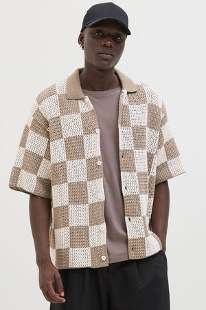 Jack & Jones Athletico Loose Fit Crochet Polo Shirt SS Desert Taupe