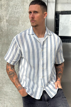 Jack & Jones Enzo Stripe Resort Shirt SS White