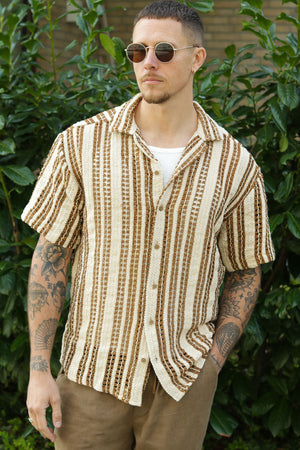 ONLY & SONS Dani Chrochet Resort SS Shirt Brown Stripe