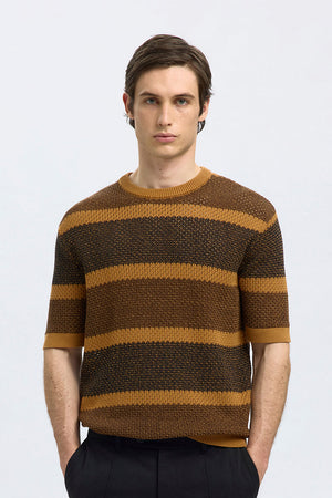 Selected Ginger SS Knit Relaxed Fit Stripe Tee Chipmunk