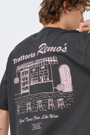 ONLY & SONS Nathan Backprint Relaxed Fit Tee Grey Pinstripe Remos