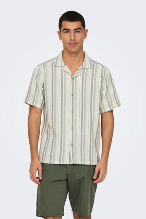 Only & Sons Trev Life Reg Stripe SS Shirt Seagrass