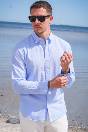 Selected Slim Sun Linen Shirt LS Cashmere Blue / White