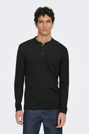 Only & Sons Benne Henley Reg LS Tee Vd Black