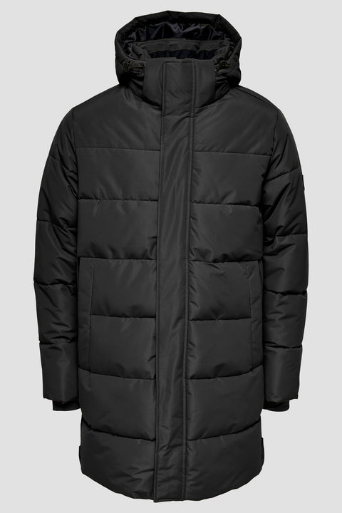 ONLY & SONS CARL LONG QUILTED COAT Black