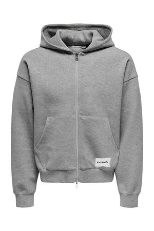 Only & Sons Goyle Boxy Scuba Zip Hoodie Medium Grey Melange