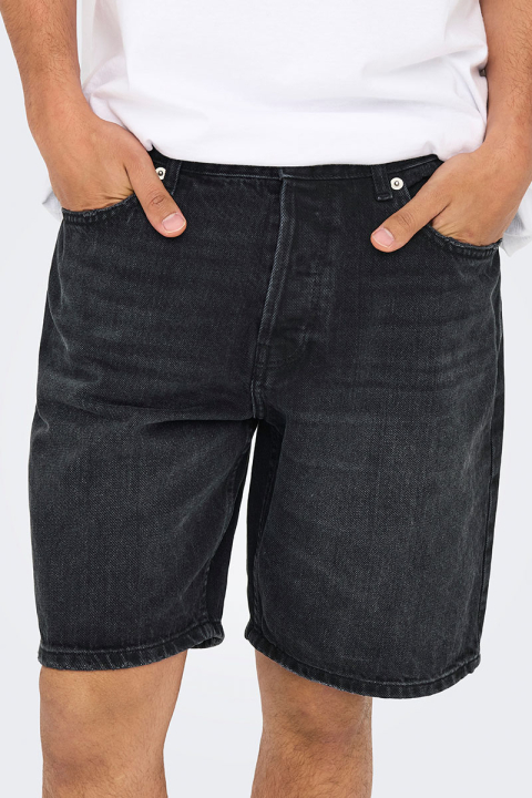 ONLY & SONS Edge Straight Fit Denim Shorts Black Denim