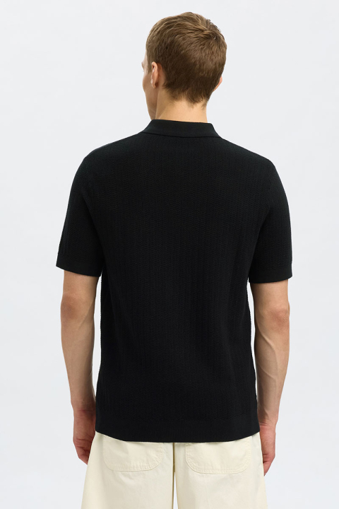 Selected Cran SS Structure Half Zip Knit Polo Black