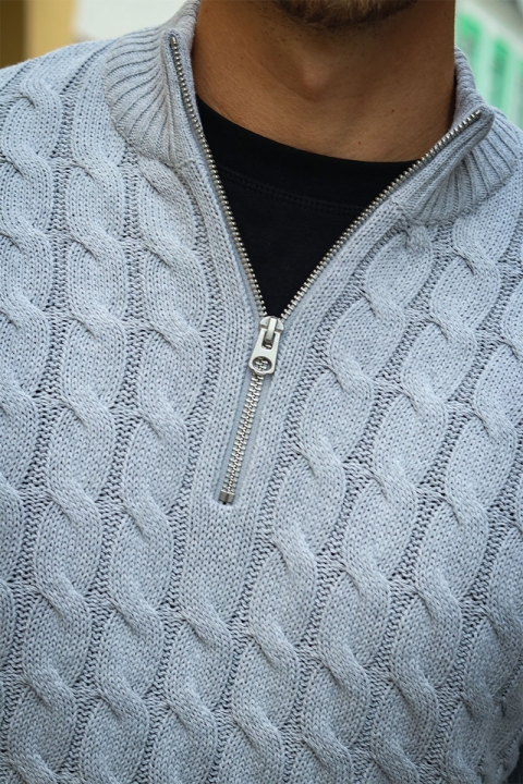 ONLY & SONS Kicker Cable Knit Half Zip Light Grey Melange