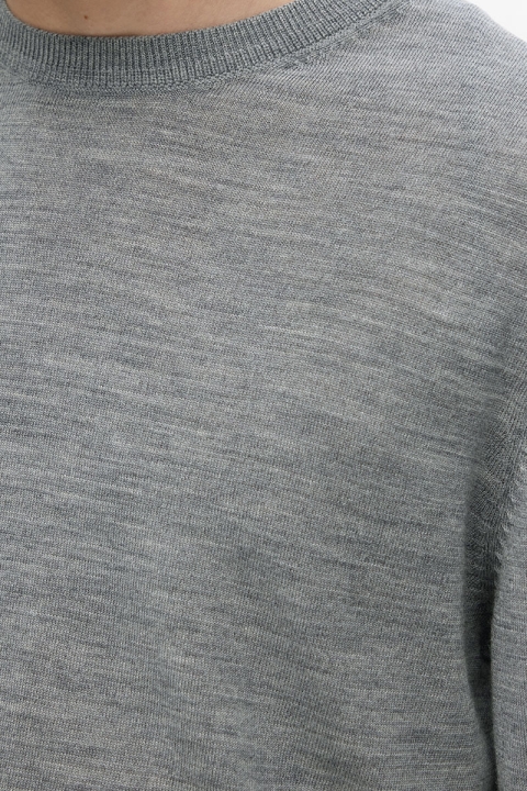 Selected Tray LS Merino Knit Crew Neck Medium Grey Melange