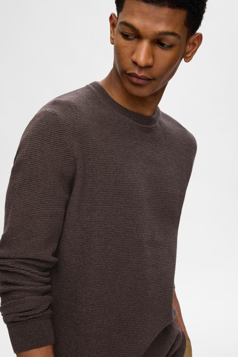 Selected Ross Knit Structure Crew Neck Chocolate Torte