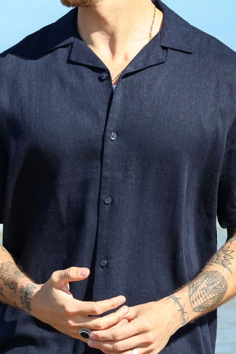 ONLY & SONS Kari Relaxed Cuba Shirt Viscose Linen Dark Navy