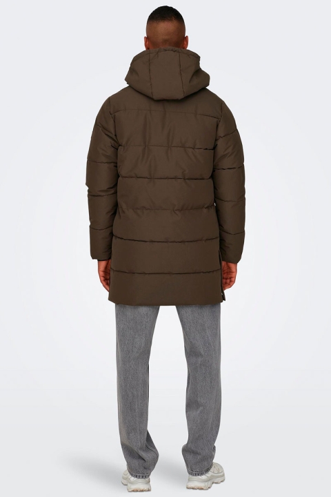 ONLY & SONS Carl Long Quilted Coat Hot Fudge