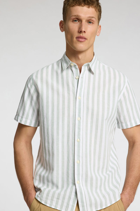 Selected Regular Sun Linen Shirt SS Iceberg Green Stripe