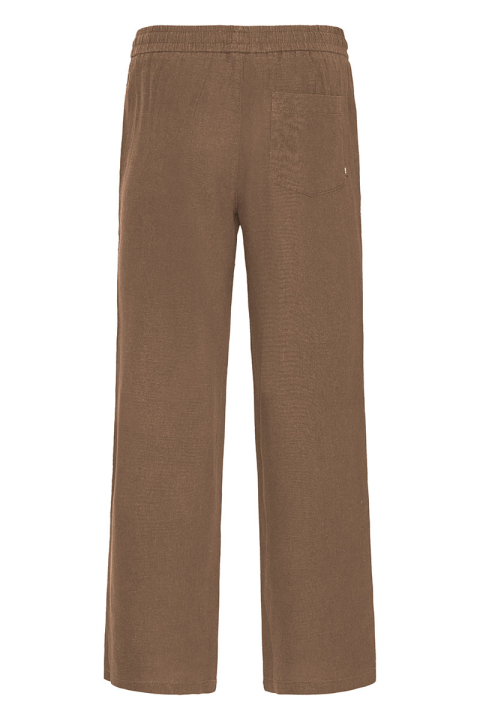 Solid Allan Elsticated Wide Fit Linen Pants Shitake