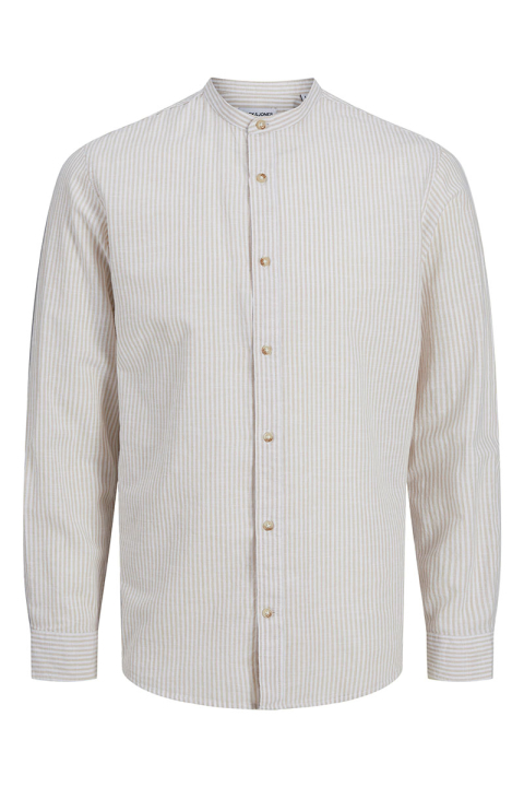 Jack & Jones Summer Band Shirt LS Oxford Tan Stripe