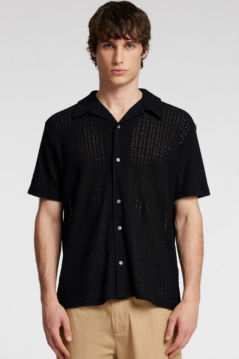 Selected Bane Relax Fit Jacqaurd Shirt SS Black