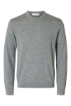 Selected Tray LS Merino Knit Crew Neck Medium Grey Melange