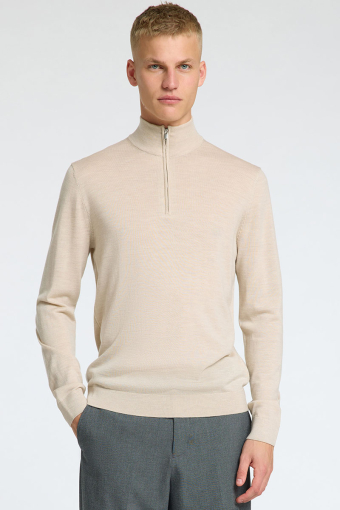 Tray Merino Knit Half Zip Oatmeal