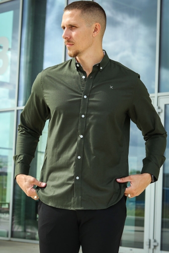 Oxford Stretch Plain L/S Army