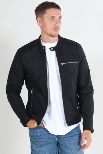 Gus Faux Suede Racer Jacket Black