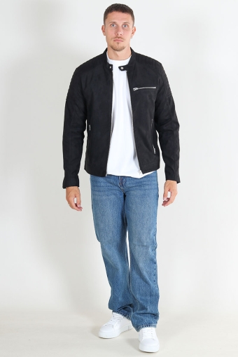 Gus Faux Suede Racer Jacket Black