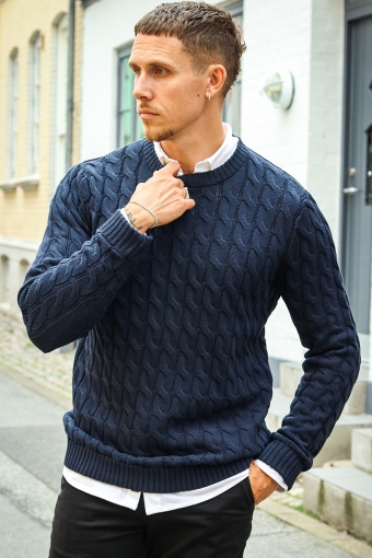 Kicker Cable Knit Crew Neck Dark Navy