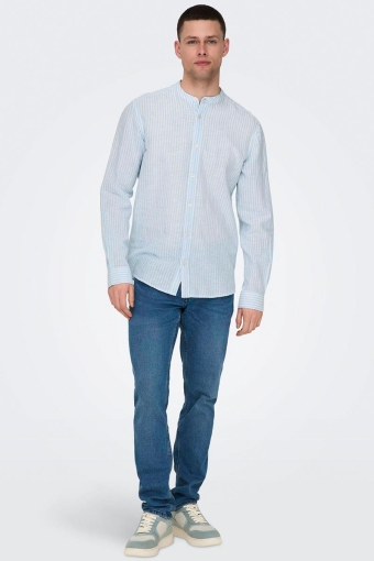 Caiden LS Mao Stripe Linen Shirt Cashmere Blue